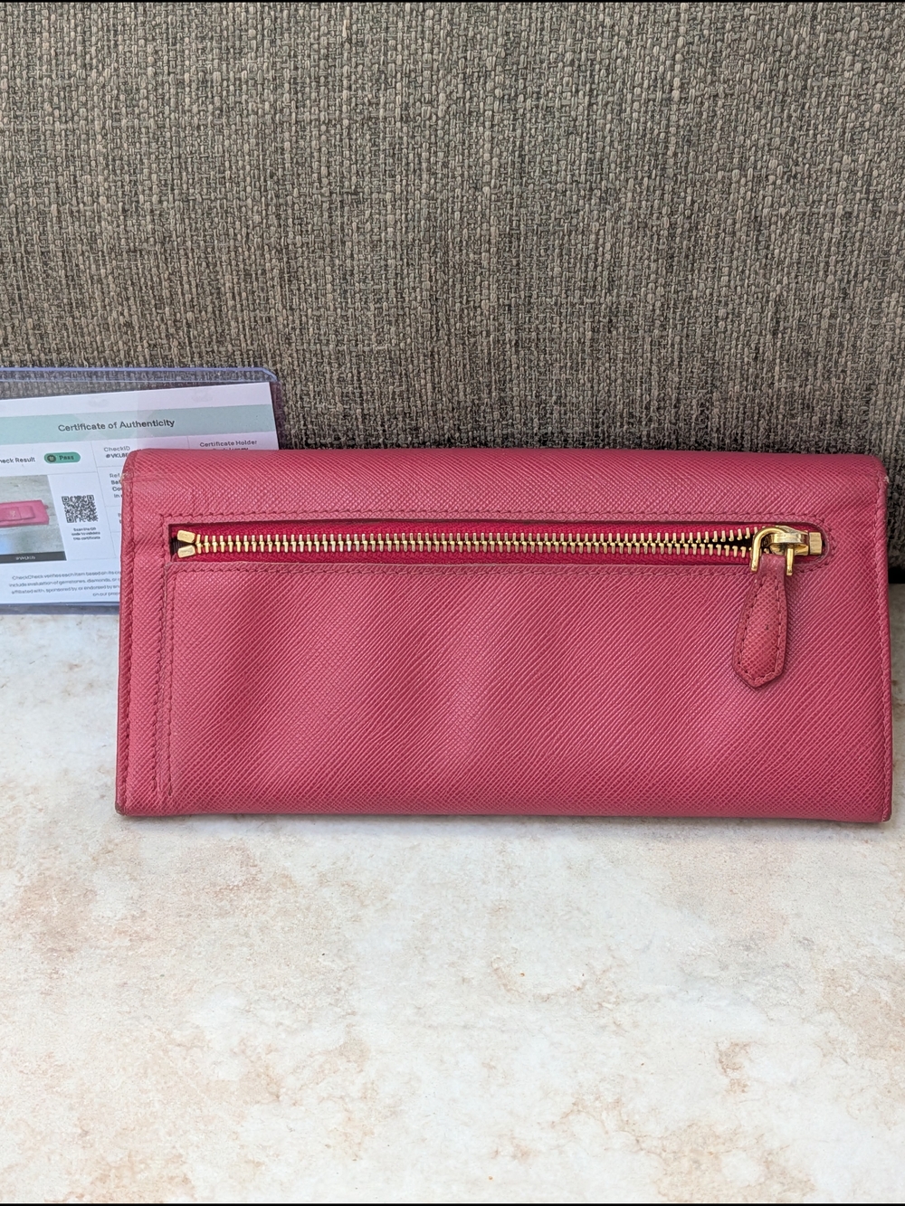 Prada Pink Saffiano Leather Bow Continental Wallet with COA EUC - Picture 7 of 11